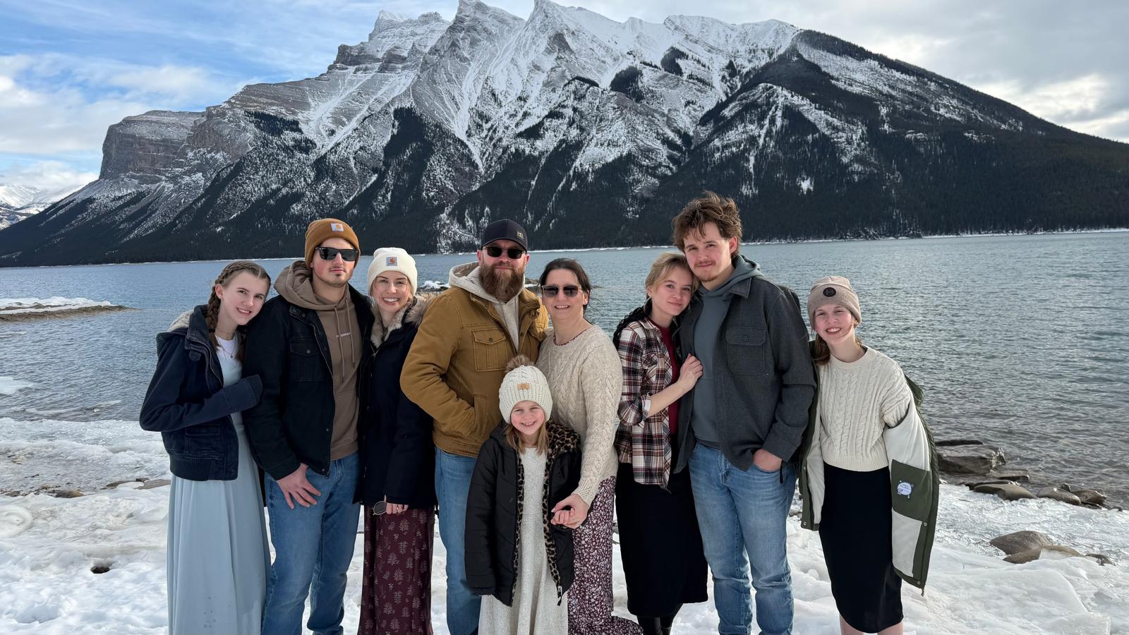 Joel, founder of CrewOnShift, with his family in the Rocky Mountains
